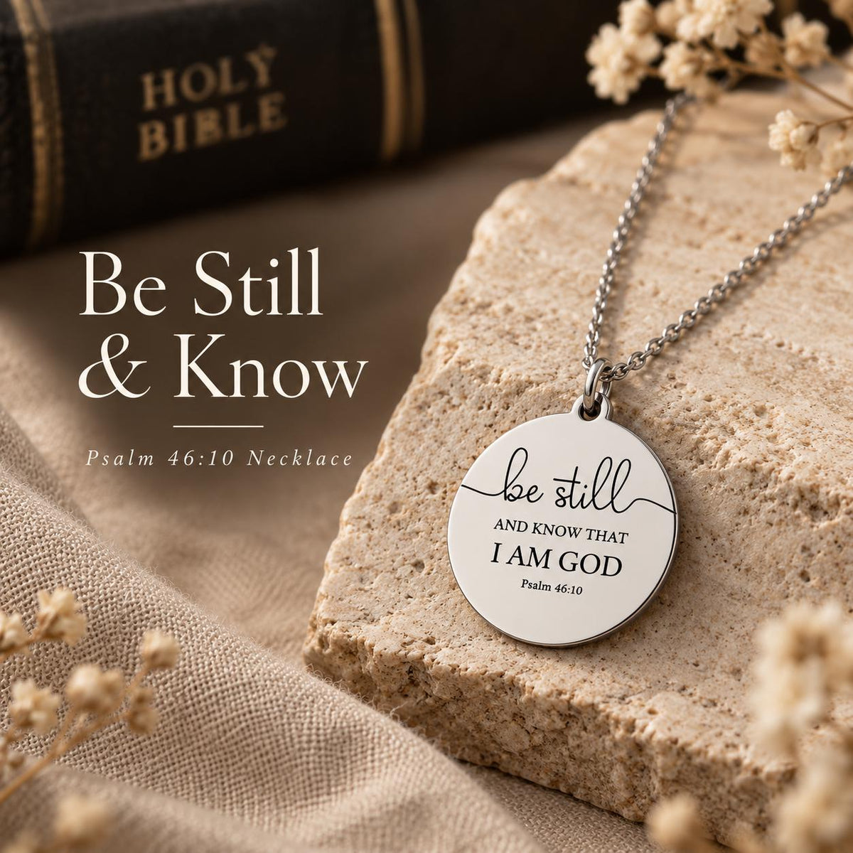 Be Still and Know Psalm 46:10 Personalized Bible Verse Necklace Christian Gift