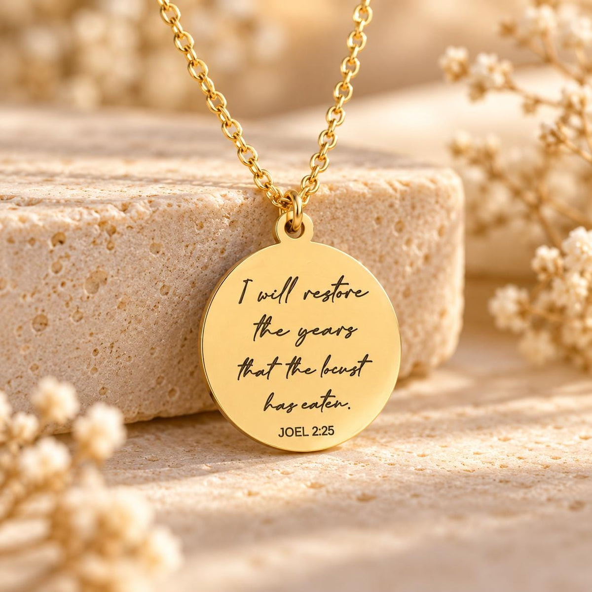 Joel 2:25 Necklace | I Will Restore the Years Necklace | Christian Necklace for Women | Bible Verse Jewelry | Faith Gift | Gold or Silver
