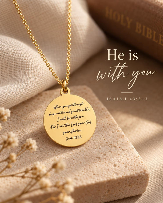 When You Go Through Deep Waters Necklace, Isaiah 43:2 Jewelry, Christian Encouragement Gift, Faith Necklace for Women, God Is With You Penda