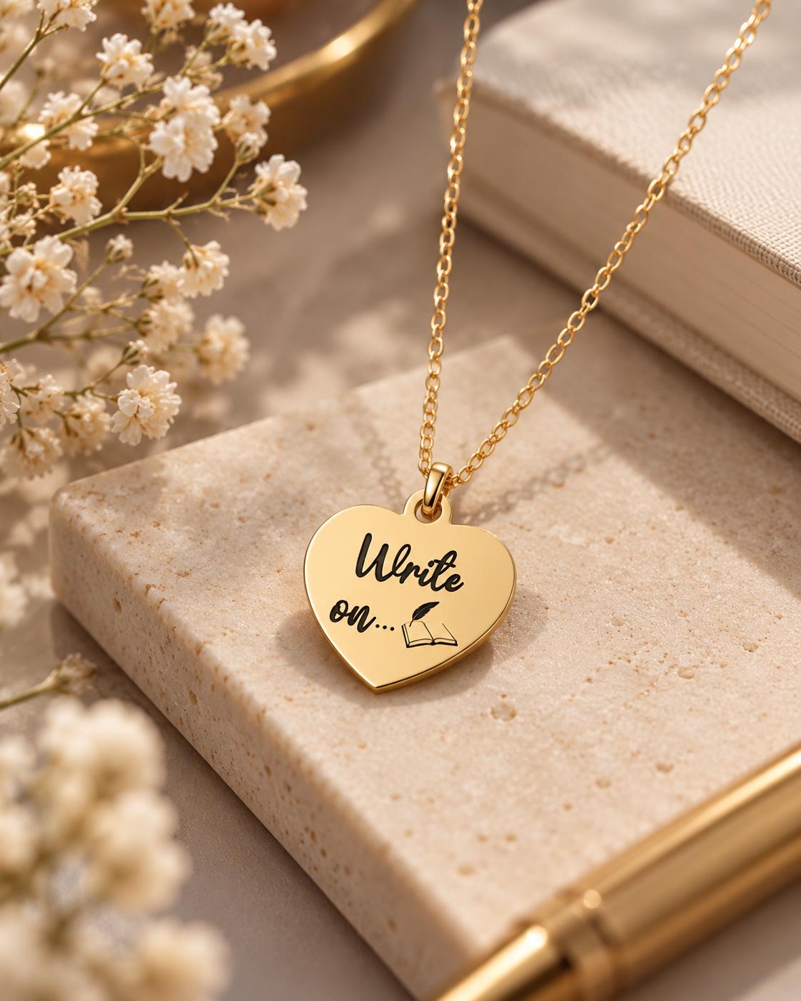 Write On Necklace, Writer Gift for Her, Inspirational Necklace, Author Gift, New Chapter Gift, Encouragement Jewelry, Journal Lover Gift