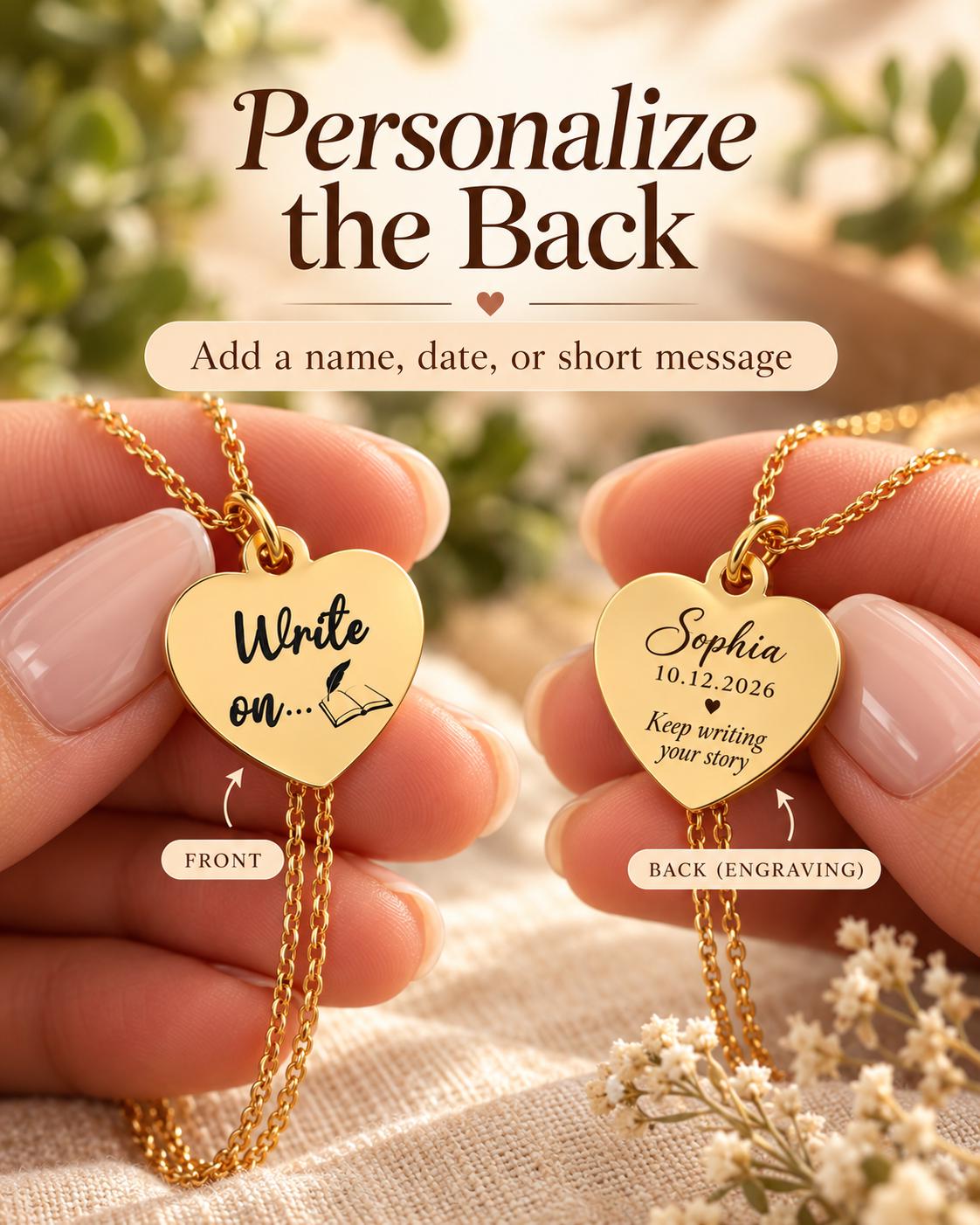 Write On Necklace, Writer Gift for Her, Inspirational Necklace, Author Gift, New Chapter Gift, Encouragement Jewelry, Journal Lover Gift
