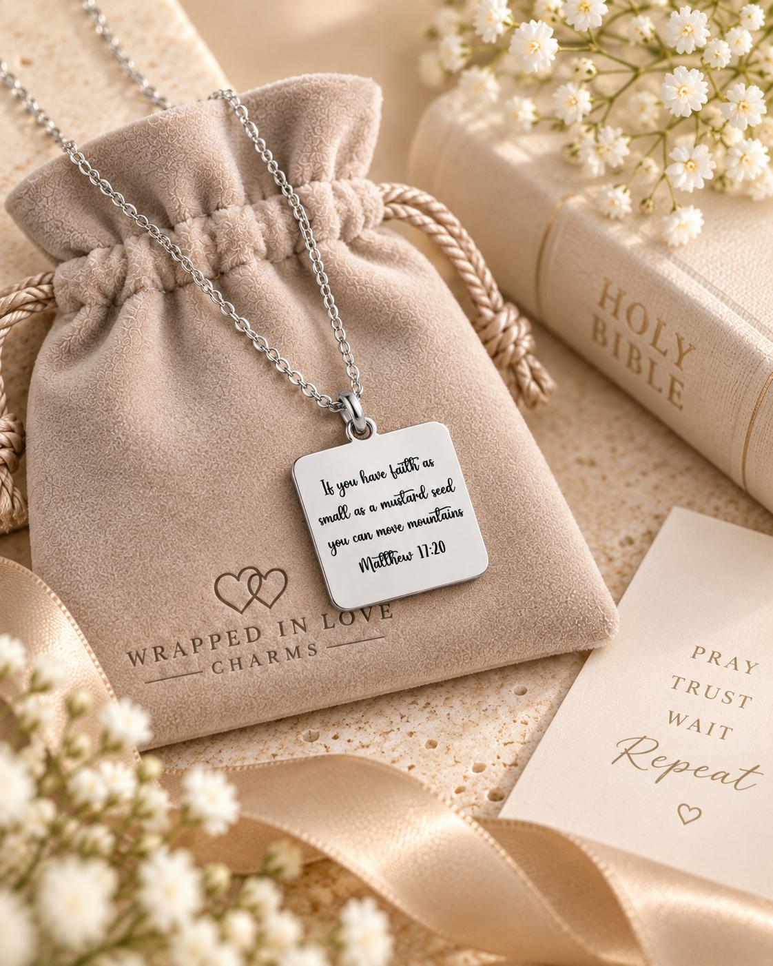 Mustard Seed Faith Necklace, Matthew 17:20 Necklace, Silver Scripture Necklace, Christian Gift for Her, Faith Can Move Mountains Jewelry