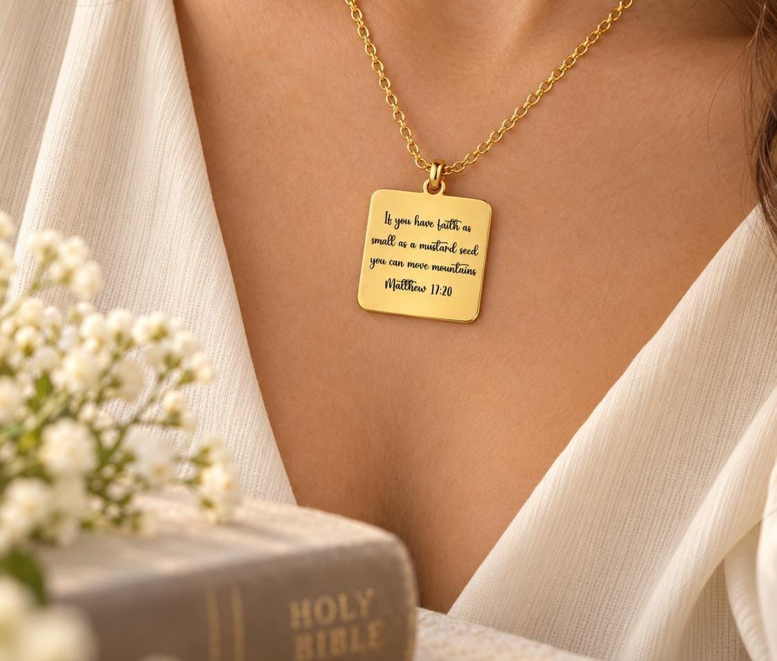 Mustard Seed Faith Necklace, Matthew 17:20 Necklace, Silver Scripture Necklace, Christian Gift for Her, Faith Can Move Mountains Jewelry
