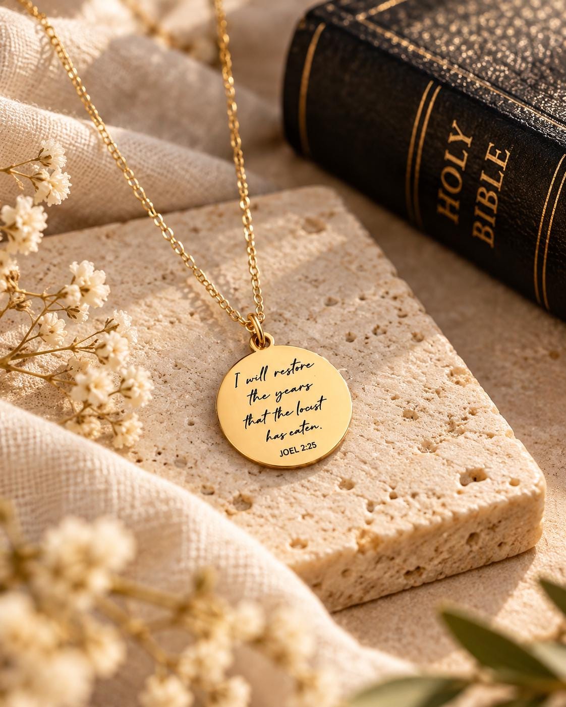 Joel 2:25 Necklace | I Will Restore the Years Necklace | Christian Necklace for Women | Bible Verse Jewelry | Faith Gift | Gold or Silver