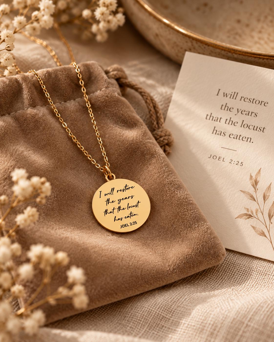 Joel 2:25 Necklace | I Will Restore the Years Necklace | Christian Necklace for Women | Bible Verse Jewelry | Faith Gift | Gold or Silver