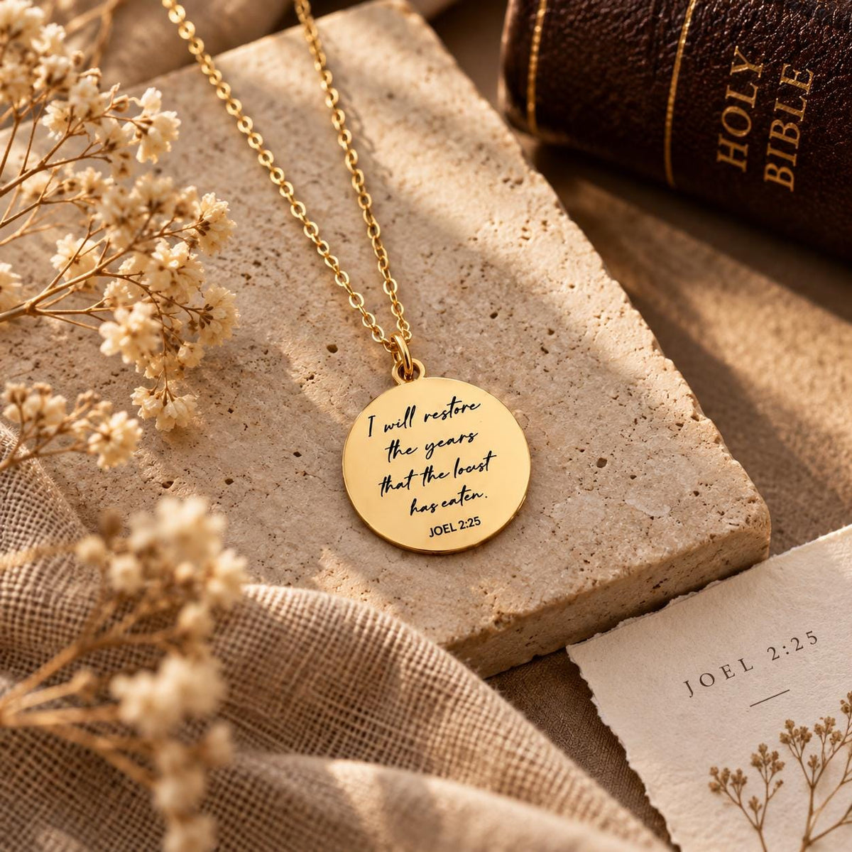 Joel 2:25 Necklace | I Will Restore the Years Necklace | Christian Necklace for Women | Bible Verse Jewelry | Faith Gift | Gold or Silver
