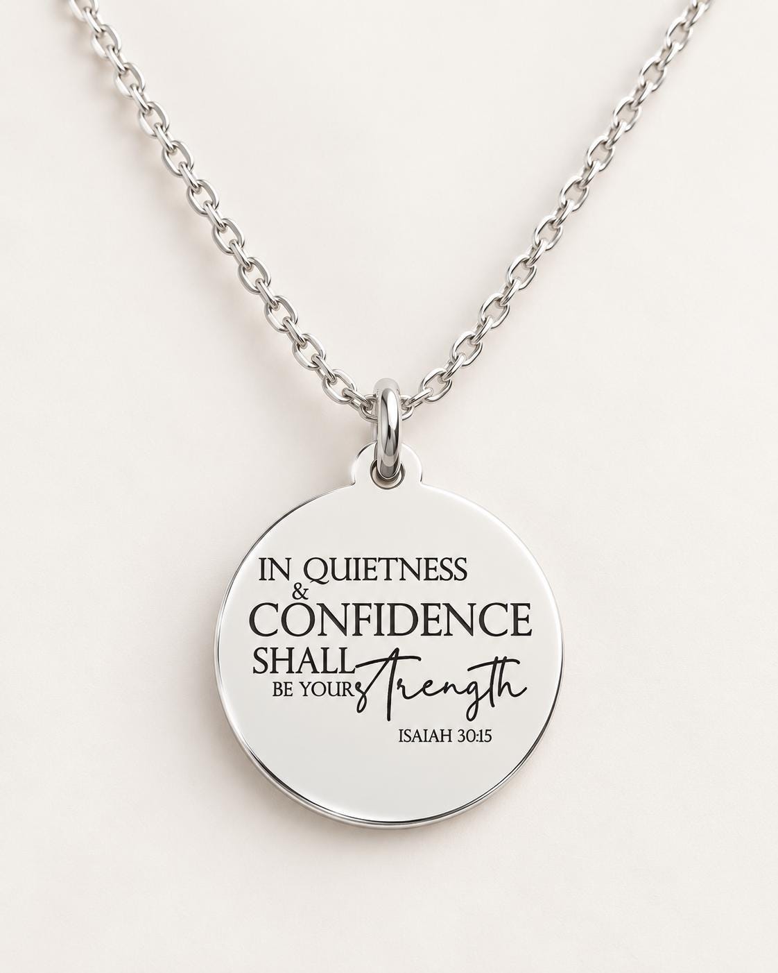 In quietness and confidence is your strength Isaiah 30:15 Bible Verse Necklace Confidence Necklace Christian Gifts Strength Necklace
