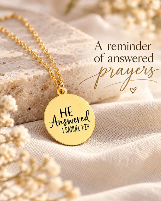 He Answered 1 Samuel 1:27 Scripture Necklace Personalized Christian Gifts