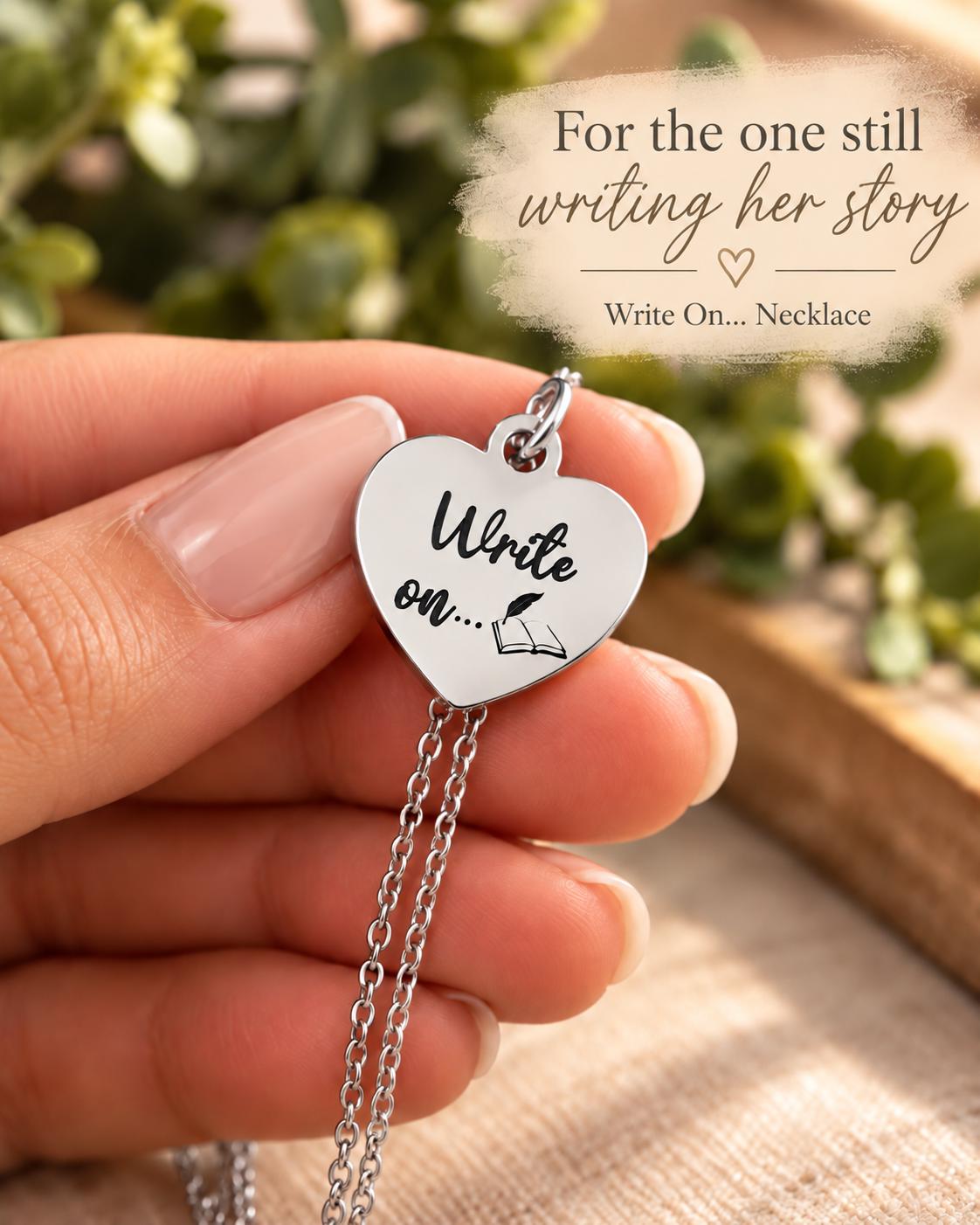 Write On Necklace, Writer Gift for Her, Inspirational Necklace, Author Gift, New Chapter Gift, Encouragement Jewelry, Journal Lover Gift