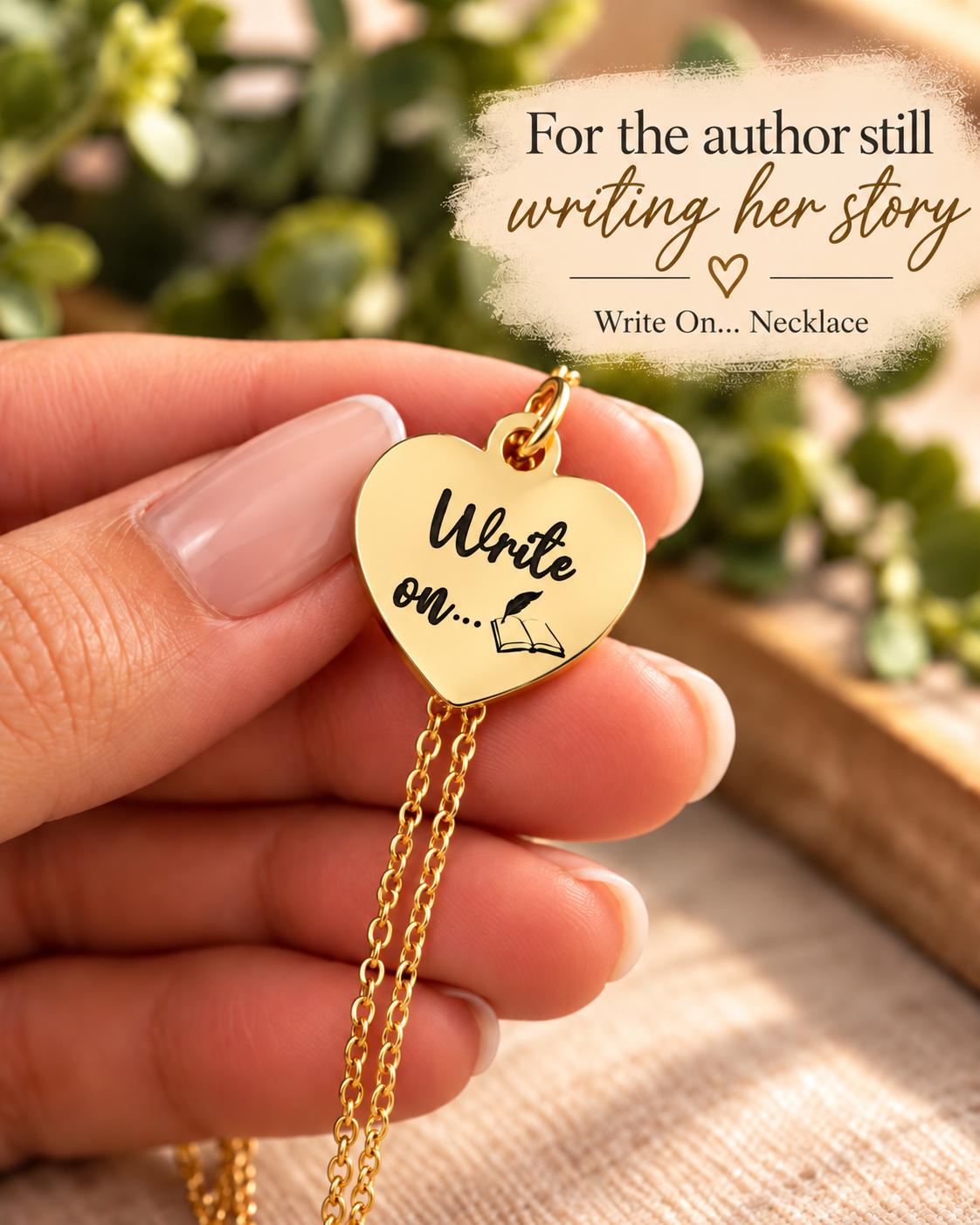 Write On Necklace, Writer Gift for Her, Inspirational Necklace, Author Gift, New Chapter Gift, Encouragement Jewelry, Journal Lover Gift