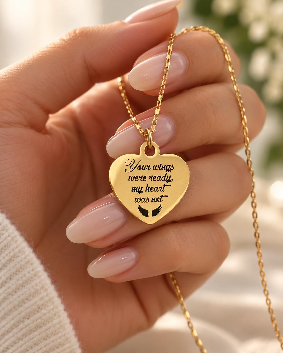 Memorial Necklace for Loss of Loved One, Your Wings Were Ready My Heart Was Not Necklace, Sympathy Gift, Remembrance Jewelry, Angel Wings