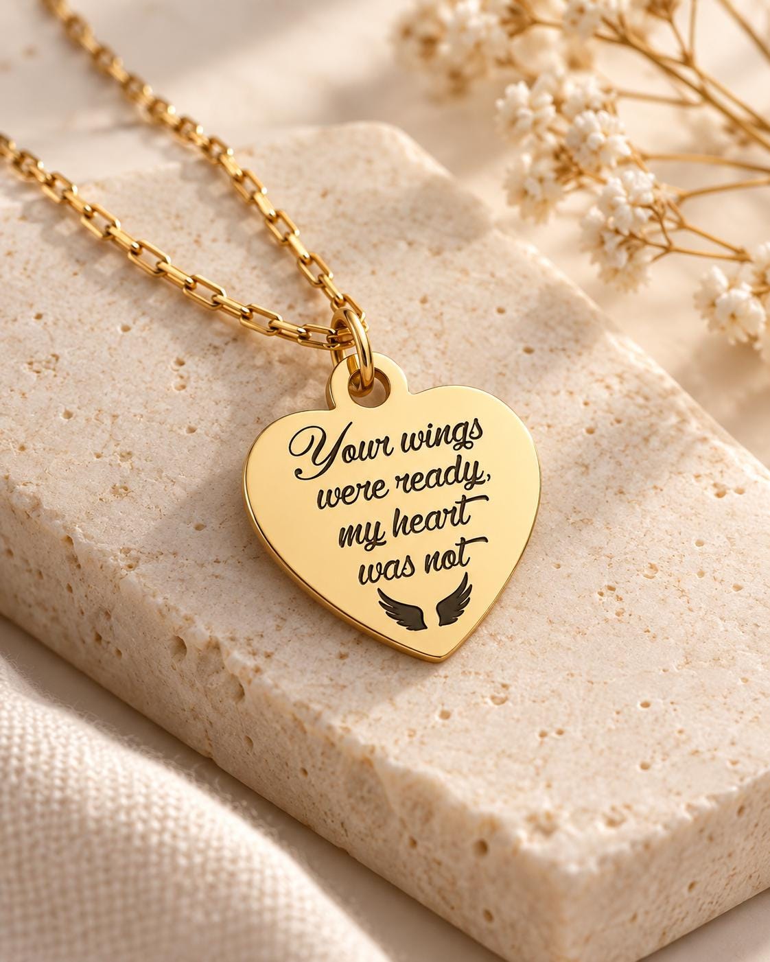 Memorial Necklace for Loss of Loved One, Your Wings Were Ready My Heart Was Not Necklace, Sympathy Gift, Remembrance Jewelry, Angel Wings