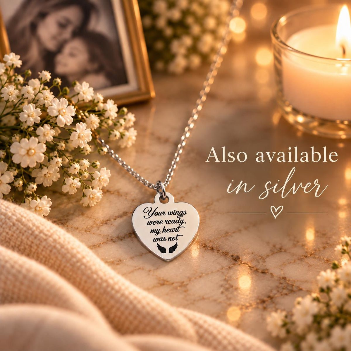 Memorial Necklace for Loss of Loved One, Your Wings Were Ready My Heart Was Not Necklace, Sympathy Gift, Remembrance Jewelry, Angel Wings