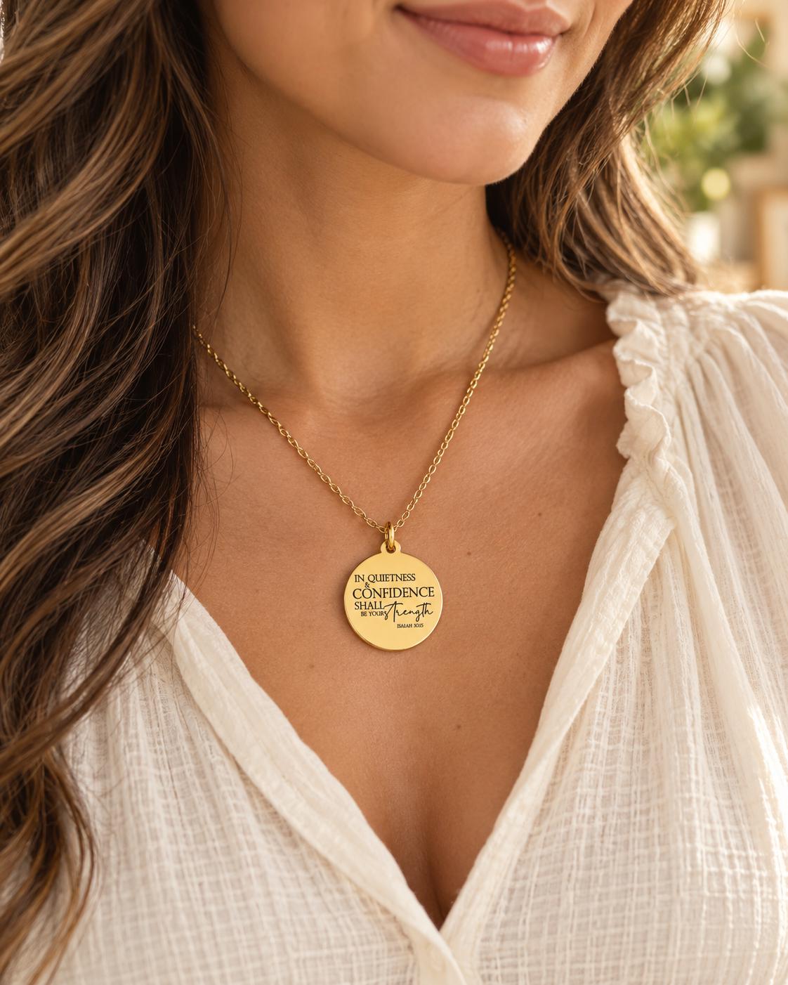 In quietness and confidence is your strength Isaiah 30:15 Bible Verse Necklace Confidence Necklace Christian Gifts Strength Necklace