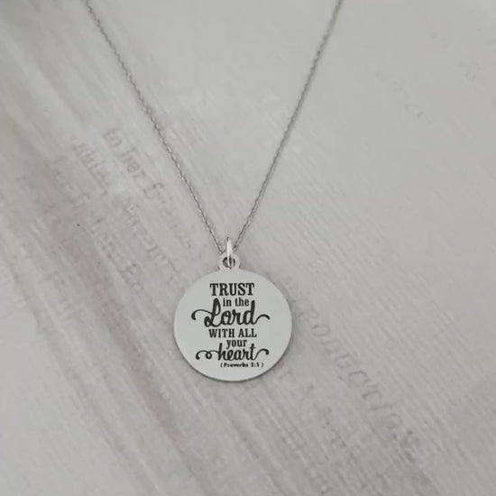 Trust in The Lord with all your heart Silver Bible Verse Necklace, Proverbs 3:5, Christian Gifts, Scripture Jewelry, baptism, motivational