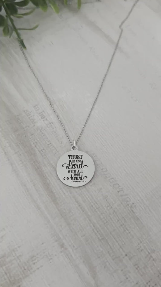 Trust in The Lord with all your heart Silver Bible Verse Necklace, Proverbs 3:5, Christian Gifts, Scripture Jewelry, baptism, motivational