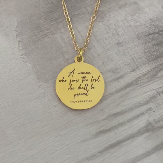 Proverbs 31:30 Necklace A Woman Who Fears the Lord, She Shall Be Praised Christian Gift for Women Personalized Faith Jewelry Graduation Gift