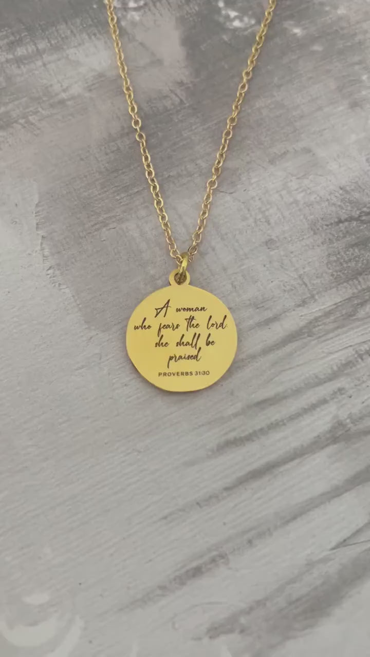 Proverbs 31:30 Necklace A Woman Who Fears the Lord, She Shall Be Praised Christian Gift for Women Personalized Faith Jewelry Graduation Gift