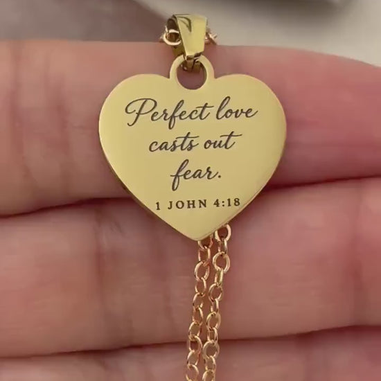 Perfect Love Casts Out Fear Necklace | 1 John 4:18 Bible Verse Necklace | Christian Gift for Women | Faith Jewelry | Gold Scripture Necklace