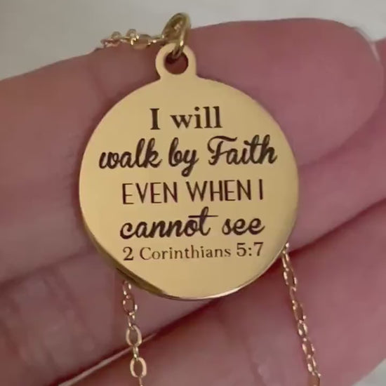 I will walk by Faith Bible Verse Necklace 2 Corinthians 5:7  Christian Scripture Jewelry