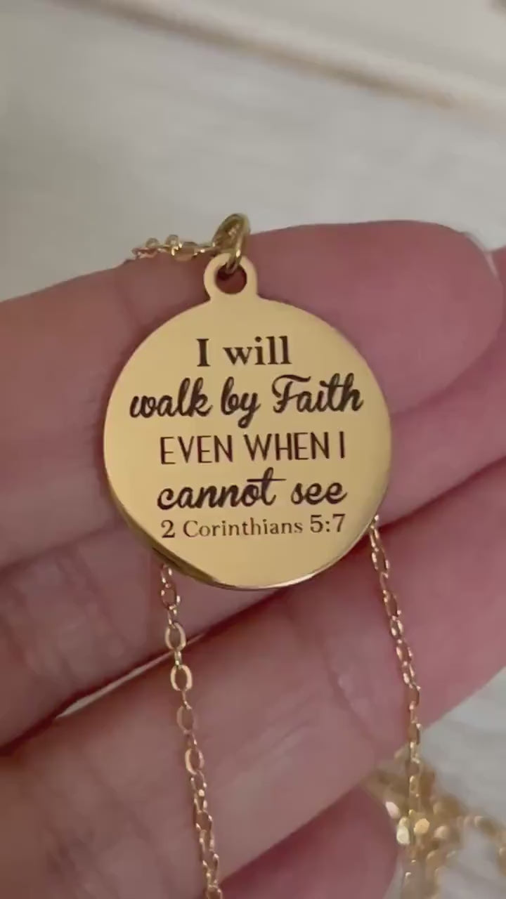 I will walk by Faith Bible Verse Necklace 2 Corinthians 5:7  Christian Scripture Jewelry