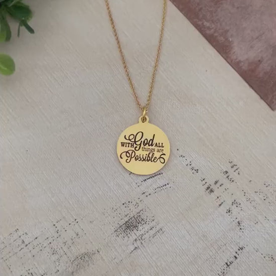 Gold Bible Verse Necklace: Christian Scripture Jewelry Gift With God All Things are Possible