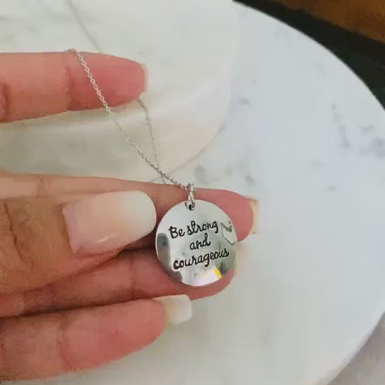 Be Strong And Courageous Silver Bible Verse Necklace, Christian Jewelry Gifts, Scripture Pendant, Baptism Necklace, Joshua 1:9