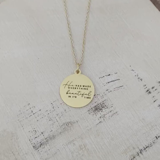 He has Made Everything Beautiful in its Time Gold Necklace, Bible Verse Jewelry, Christian Gifts, Scripture Quote Necklace, faith charms