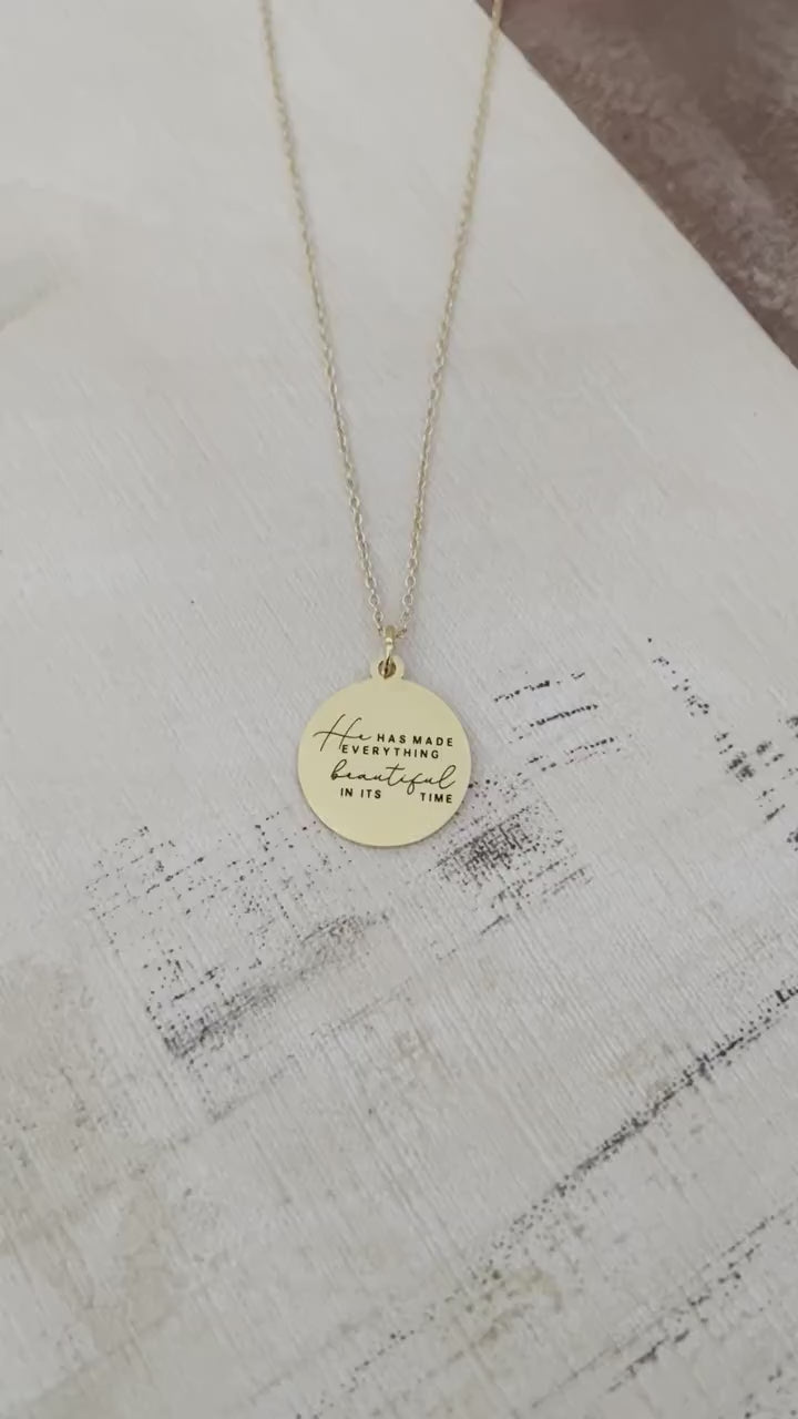 He has Made Everything Beautiful in its Time Gold Necklace, Bible Verse Jewelry, Christian Gifts, Scripture Quote Necklace, faith charms