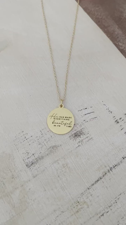 He has Made Everything Beautiful in its Time Gold Necklace, Bible Verse Jewelry, Christian Gifts, Scripture Quote Necklace, faith charms