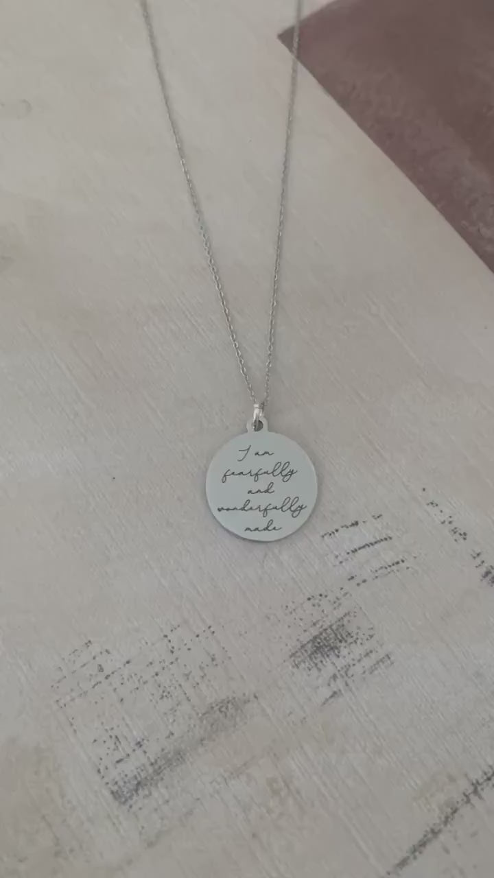 I am Fearfully and Wonderfully made Silver bible verse Necklace, Christian Gifts, Scripture Jewelry, gifts for Mom, Psalm 139:1