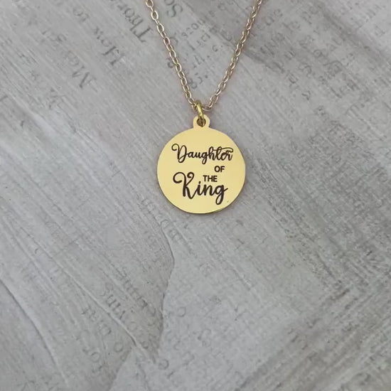 Daughter of The King Necklace: Personalized 14K Gold Disc, Faith Jewelry