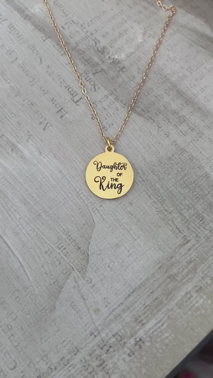 Daughter of The King Necklace: Personalized 14K Gold Disc, Faith Jewelry