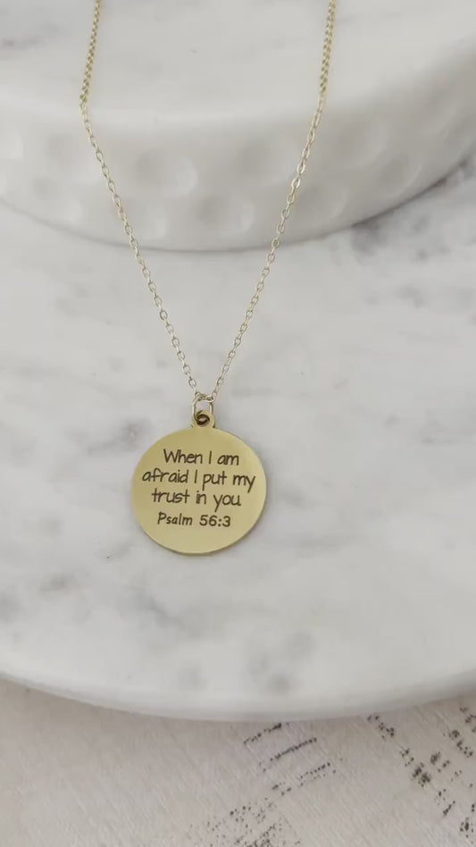 When I am afraid I put my trust in You Necklace, Christian Jewelry Gifts, Psalm 56:3, Faith Gift, Bible Verse Necklace, Scripture Charms