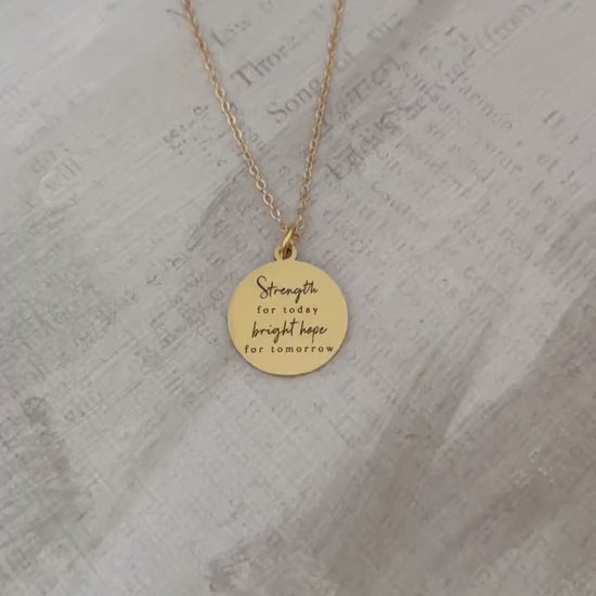 Strength for today Bright hope for Tomorrow Bible Verse Gold Necklace, Christian Faith Gifts, Scripture Jewelry, Personalize engraved Charms