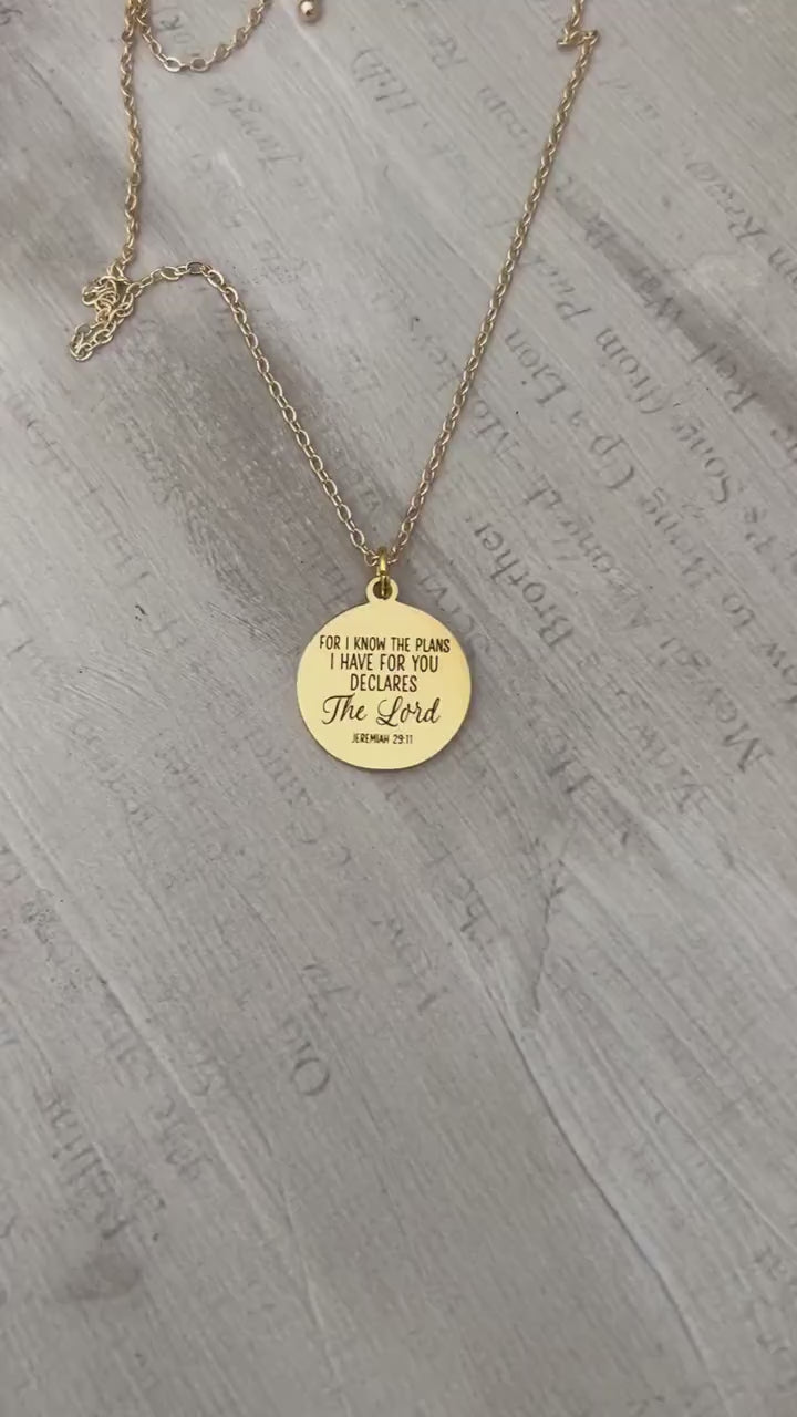 Gold Plated Jeremiah 29:11 Necklace, Christian Scripture Jewelry