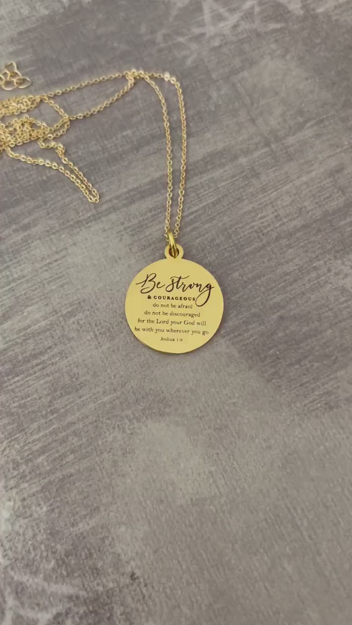 Joshua 1:9 Be Strong and Courageous Bible Verse Necklace, Christian Gifts, Motivational Necklace, Personalized Necklace,Baptism, Affirmation
