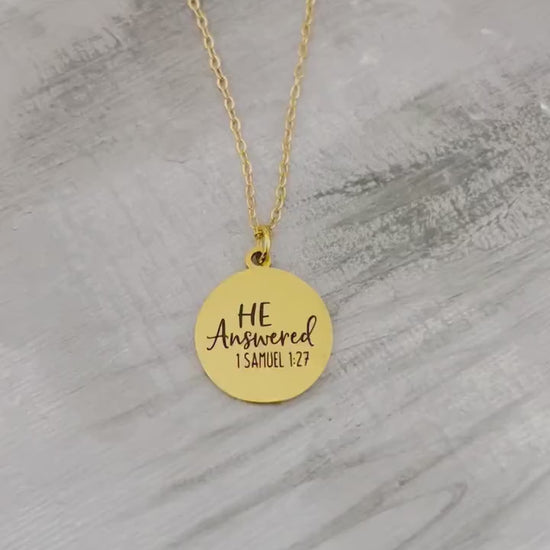He Answered 1 Samuel 1:27 Scripture Necklace Personalized Christian Gifts