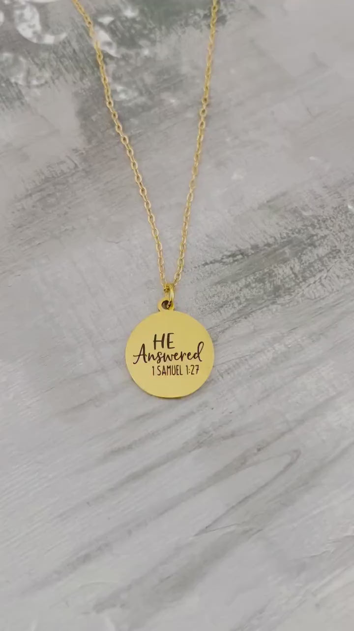 He Answered 1 Samuel 1:27 Scripture Necklace Personalized Christian Gifts