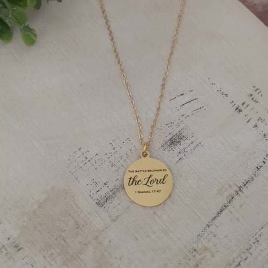 The Battle belongs to The Lord Bible Verse Gold Necklace, Christian Gifts, Scripture Jewelry, Personalized Quote Necklace, 1 Samuel 17:47