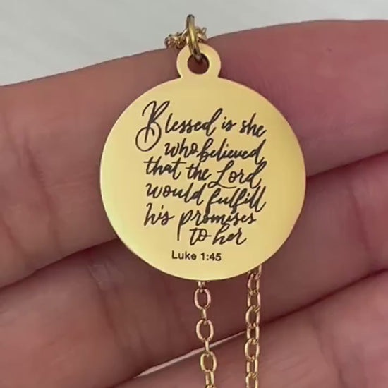 Luke 1:45 Necklace Blessed Is She Who Believed Bible Verse Necklace Christian Jewelry Mothers Day Necklace Faith Gift For Women
