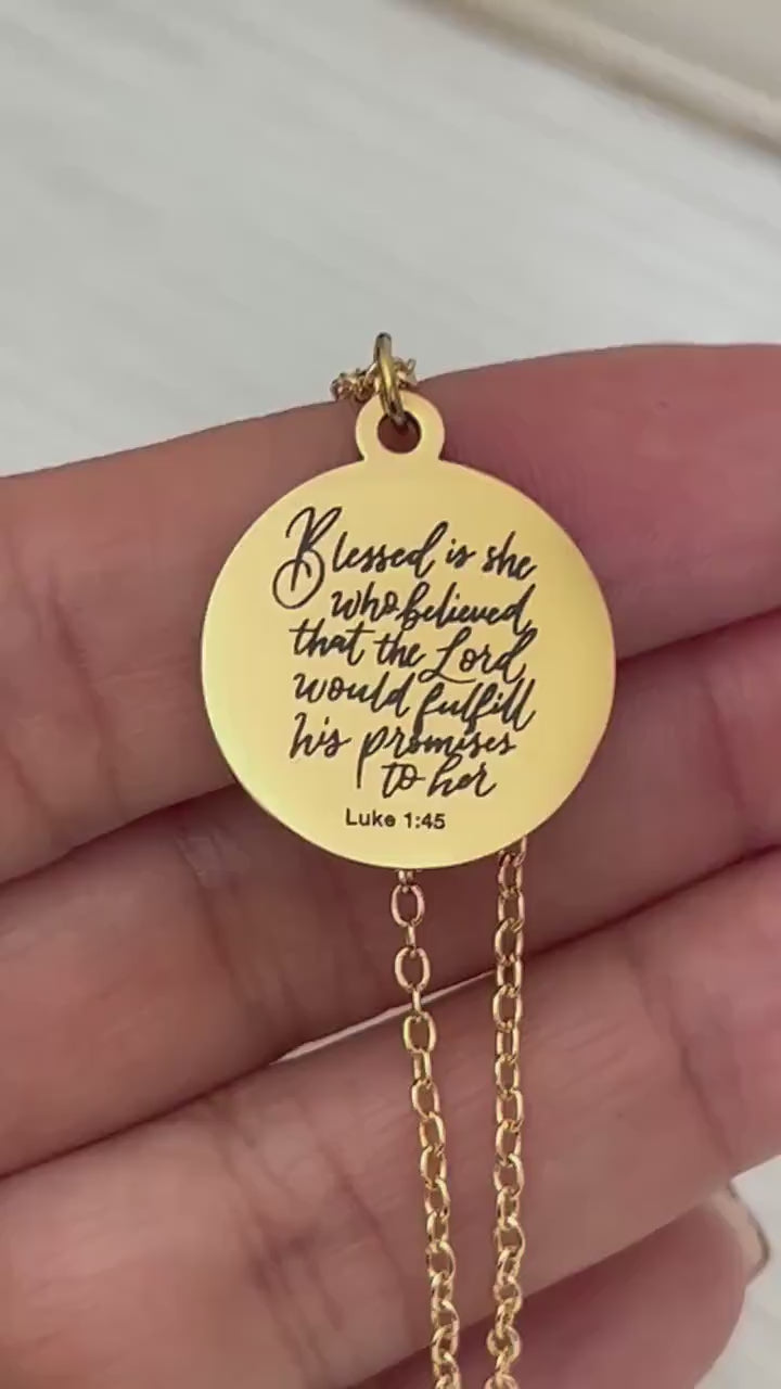 Luke 1:45 Necklace Blessed Is She Who Believed Bible Verse Necklace Christian Jewelry Mothers Day Necklace Faith Gift For Women