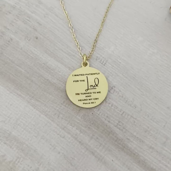 Psalm 40:1 Necklace, I Waited Patiently for the Lord Necklace, Christian Faith Jewelry, Bible Verse Gift, Encouragement Necklace for Women