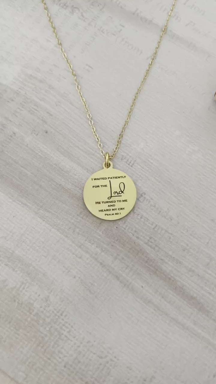 Psalm 40:1 Necklace, I Waited Patiently for the Lord Necklace, Christian Faith Jewelry, Bible Verse Gift, Encouragement Necklace for Women
