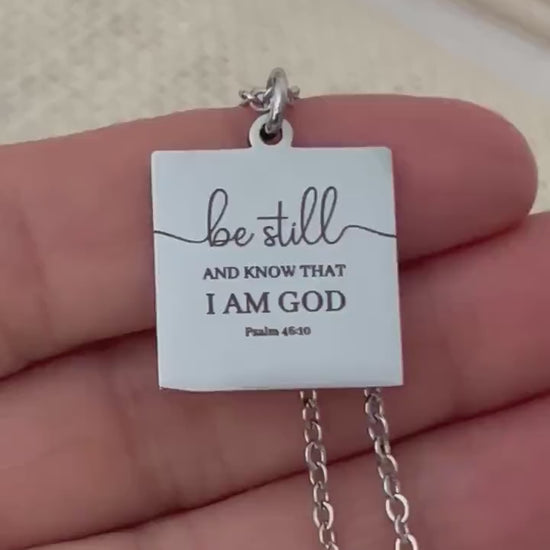 Be Still Necklace, Psalm 46:10 Necklace, Christian Necklace for Women, Faith Jewelry Gift, Inspirational Bible Verse Pendant, Stainless Stee