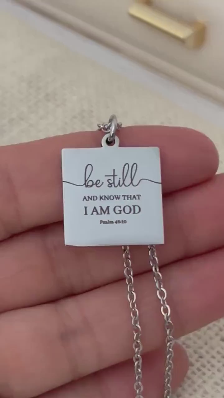 Be Still Necklace, Psalm 46:10 Necklace, Christian Necklace for Women, Faith Jewelry Gift, Inspirational Bible Verse Pendant, Stainless Stee