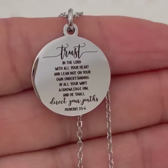 Trust in the Lord Necklace Proverbs 3:5 | Christian Scripture Necklace | Faith Jewelry Gift for Her
