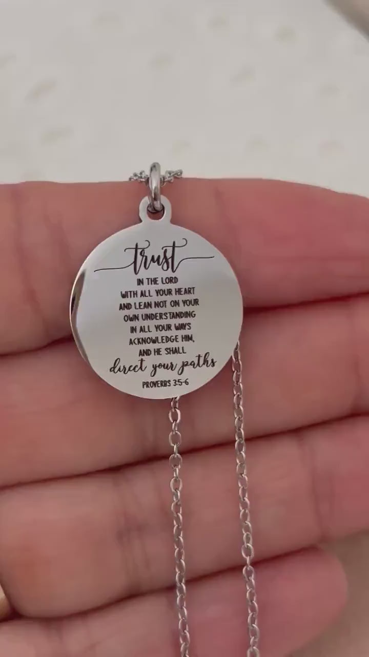 Trust in the Lord Necklace Proverbs 3:5 | Christian Scripture Necklace | Faith Jewelry Gift for Her