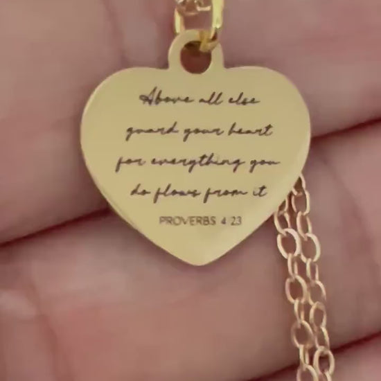 Guard Your Heart Necklace Proverbs 4:23 | Christian Gift for Women | Bible Verse Jewelry | Faith Necklace Gold | Inspirational Gift