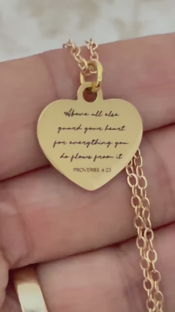 Guard Your Heart Necklace Proverbs 4:23 | Christian Gift for Women | Bible Verse Jewelry | Faith Necklace Gold | Inspirational Gift